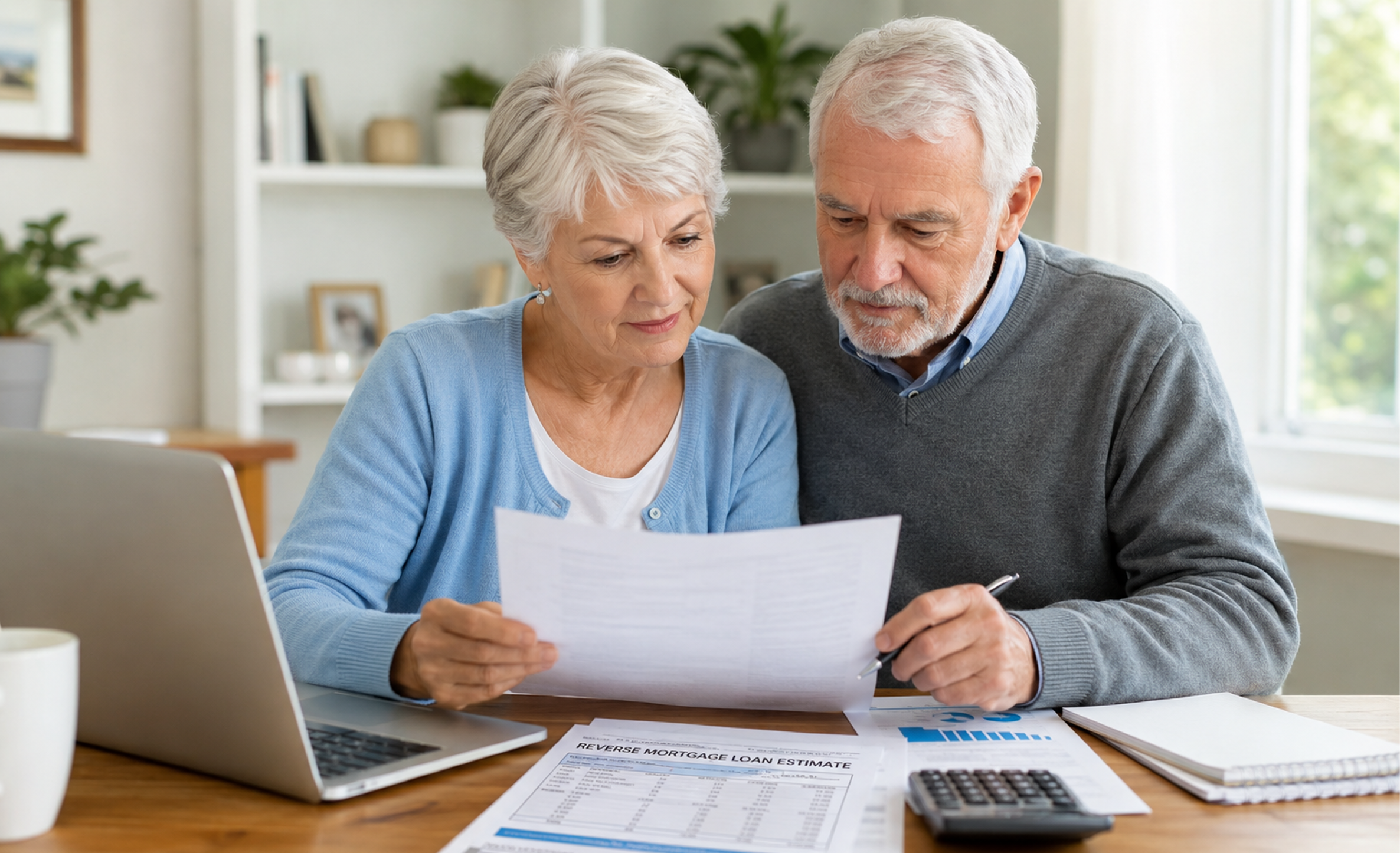 Older couple reviewing financial documents together